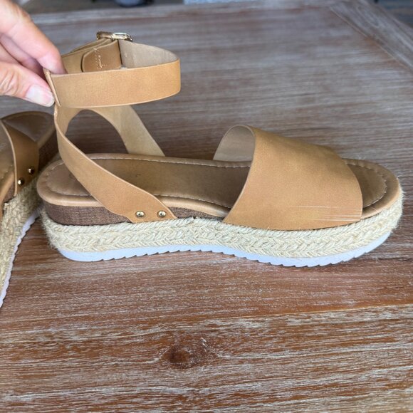 Forever Taupe Tan Open Toe Ankle Strap Espadrille Size‎ 10 - Picture 4 of 10